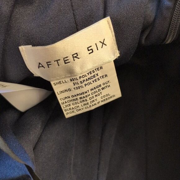 NWT After Six Corset Satin Maxi Dress  Draped Column Skirt Midnight Navy Size 8 - Picture 6 of 16